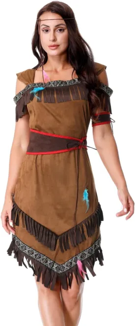 LMYOVE Women Native American Costume, Adult Native American Indian Princess Dress, Halloween Thanksgiving Dress up