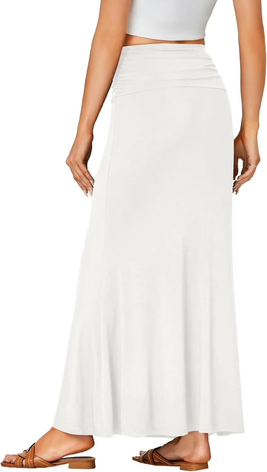 LYANER Women's Fold Over Waist Maxi Skirt Lightweight Floor Length Flared Long Skirts