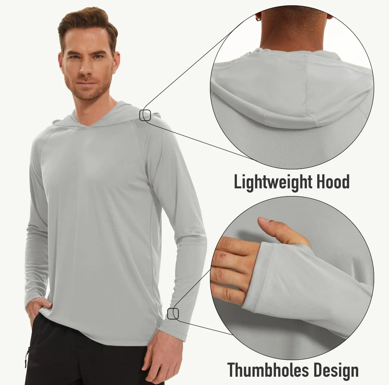 MAGCOMSEN Men's Hooded UPF 50  Sun Protection T Shirts Long Sleeve Athletic Fishing Shirts Rash Guards