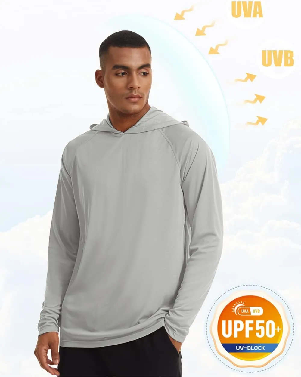 MAGCOMSEN Men's Hooded UPF 50  Sun Protection T Shirts Long Sleeve Athletic Fishing Shirts Rash Guards