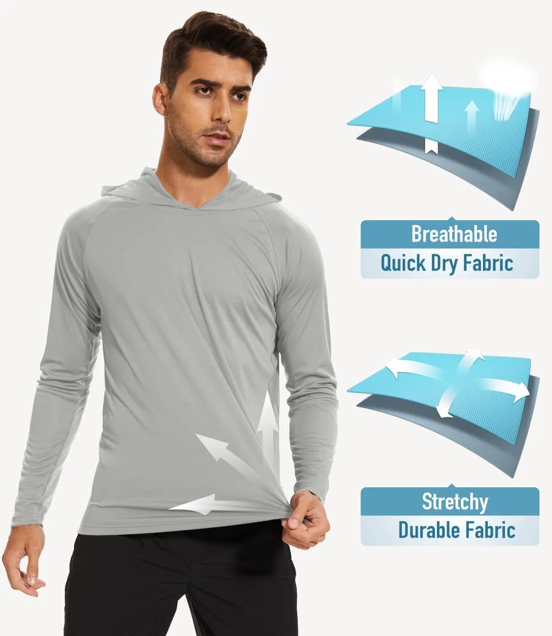 MAGCOMSEN Men's Hooded UPF 50  Sun Protection T Shirts Long Sleeve Athletic Fishing Shirts Rash Guards