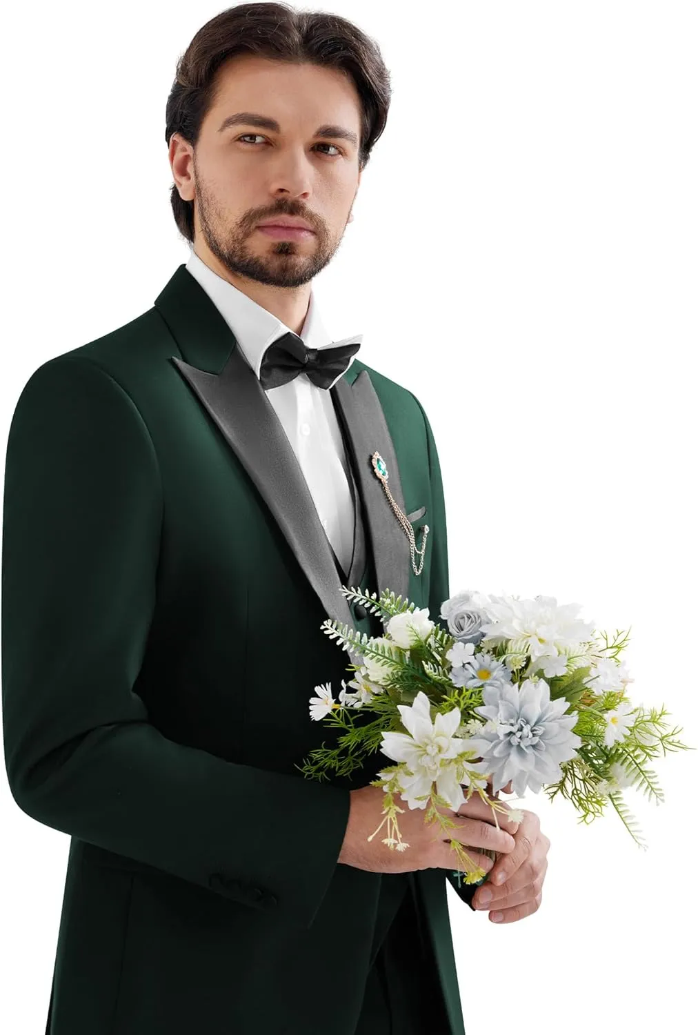 MAGE MALE Mens Suit Slim Fit 3 Piece Tuxedo Suits One Button Wedding Prom Party Dinner Blazer Vest Black Pants Set