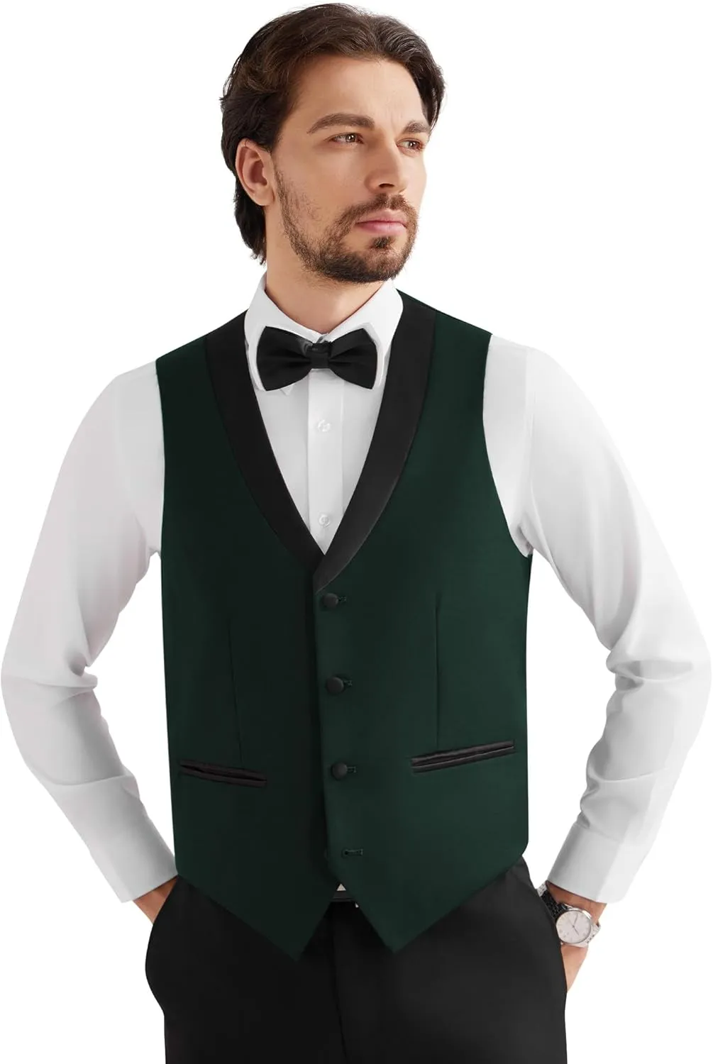 MAGE MALE Mens Suit Slim Fit 3 Piece Tuxedo Suits One Button Wedding Prom Party Dinner Blazer Vest Black Pants Set