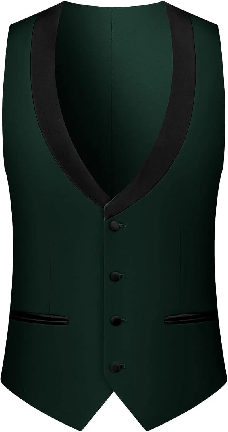 MAGE MALE Mens Suit Slim Fit 3 Piece Tuxedo Suits One Button Wedding Prom Party Dinner Blazer Vest Black Pants Set