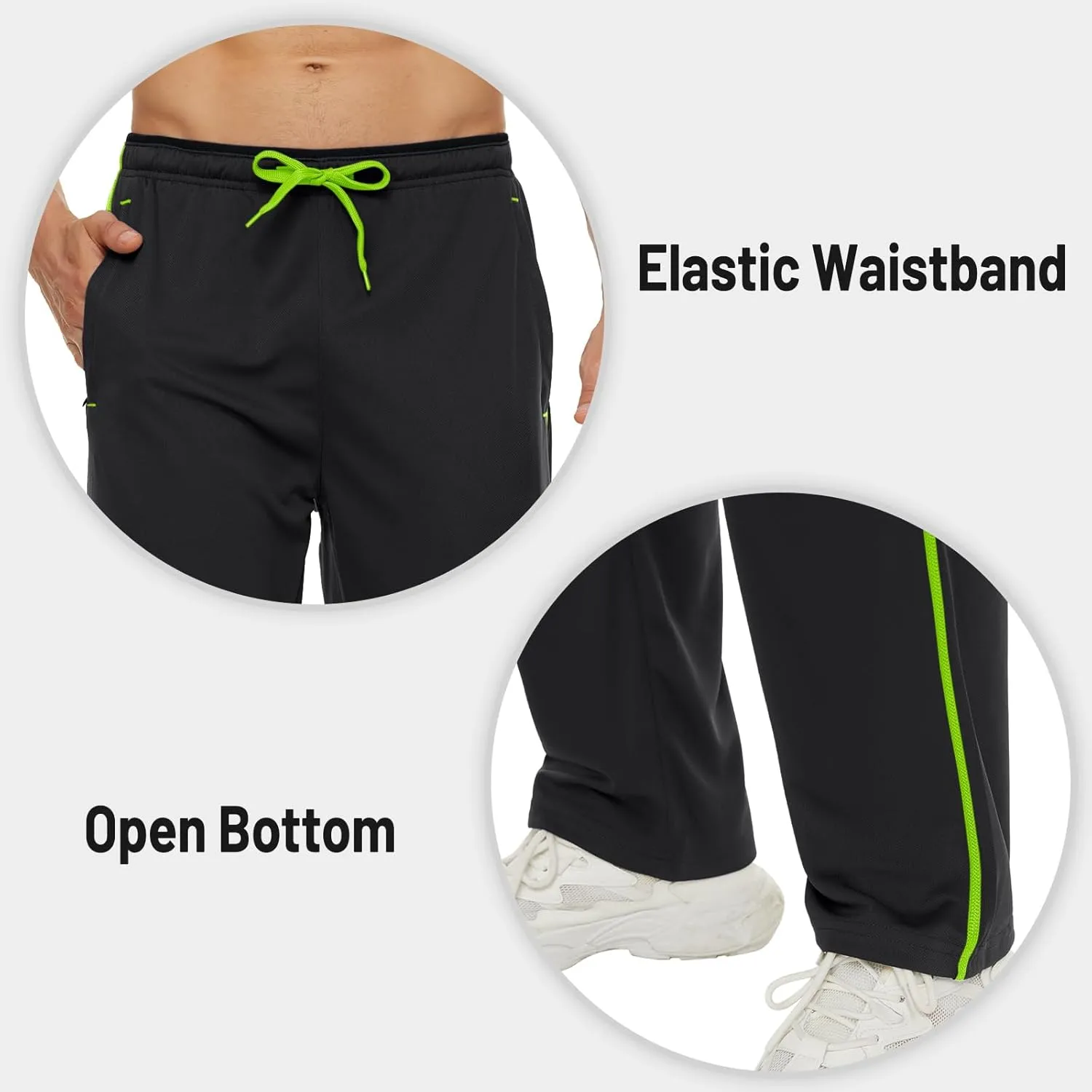 MAGNIVIT Men's Lightweight Sweatpants Loose Fit Open Bottom Mesh Athletic Pants with Zipper Pockets