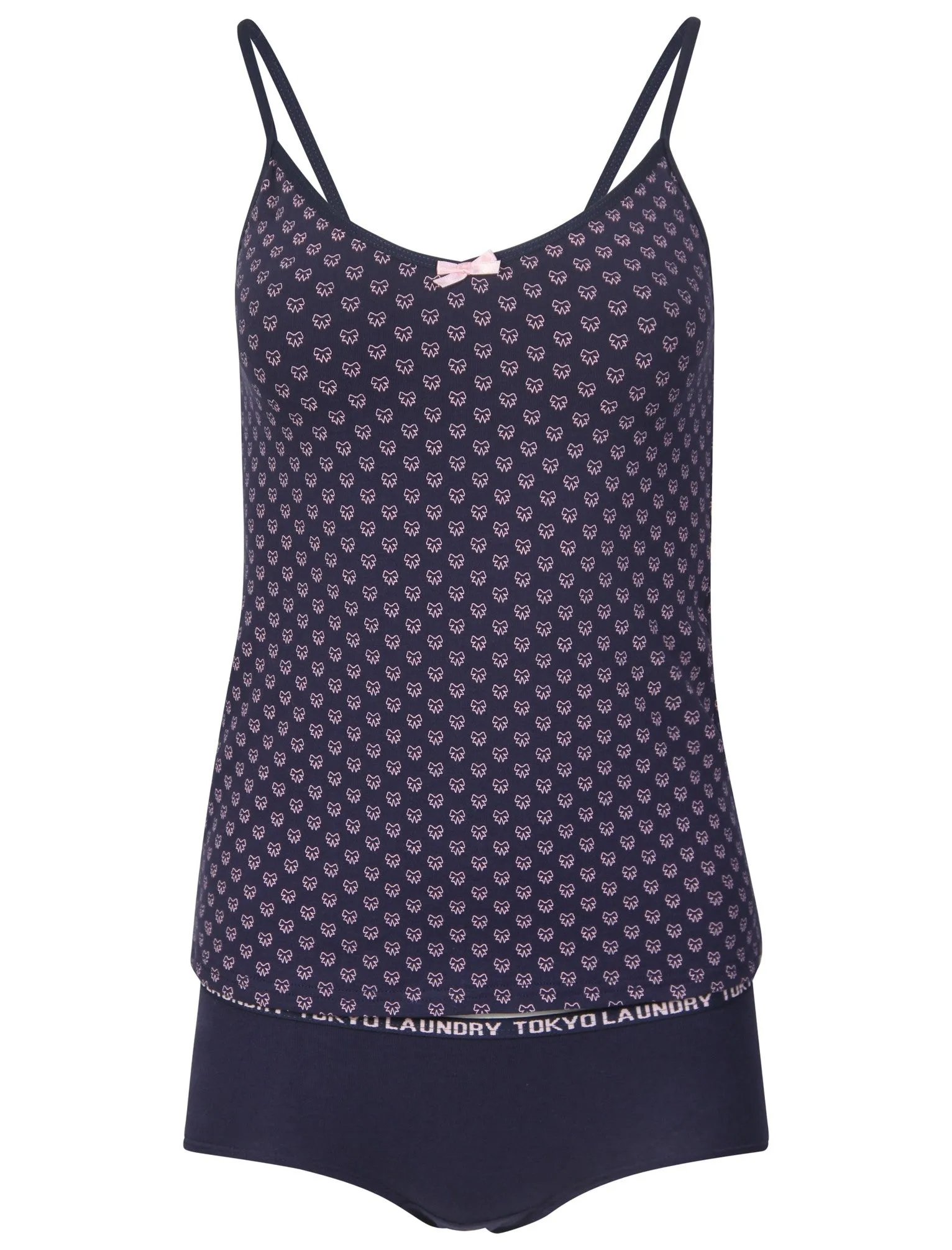 Marrisa Bow Print Cami Underwear Set in Eclipse Blue - Tokyo Laundry