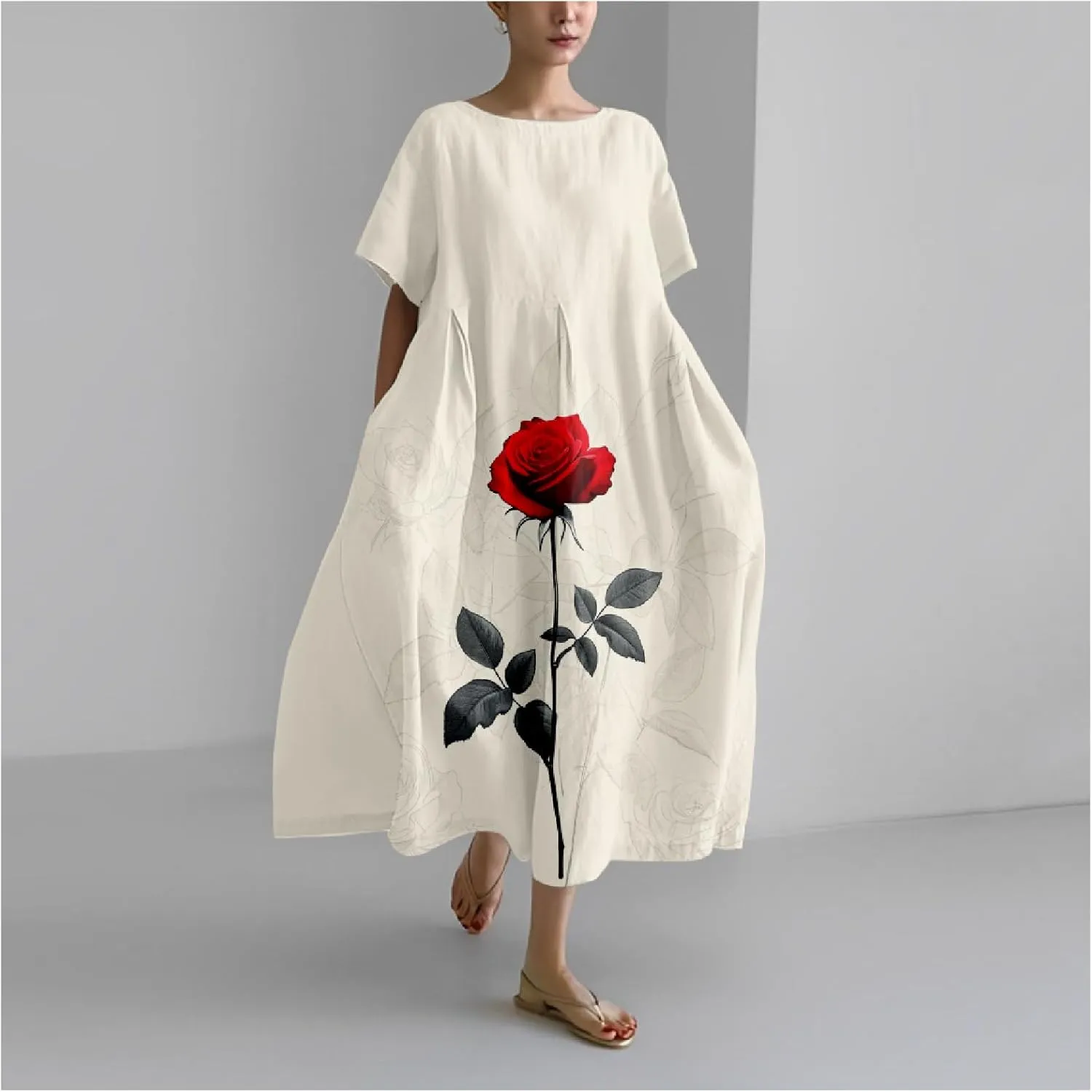 MARSVOVO Summer Casual Dresses Boho Floral Print Short Sleeve Loose Crew Neck Plus Size Party Dresses for Curvy Women