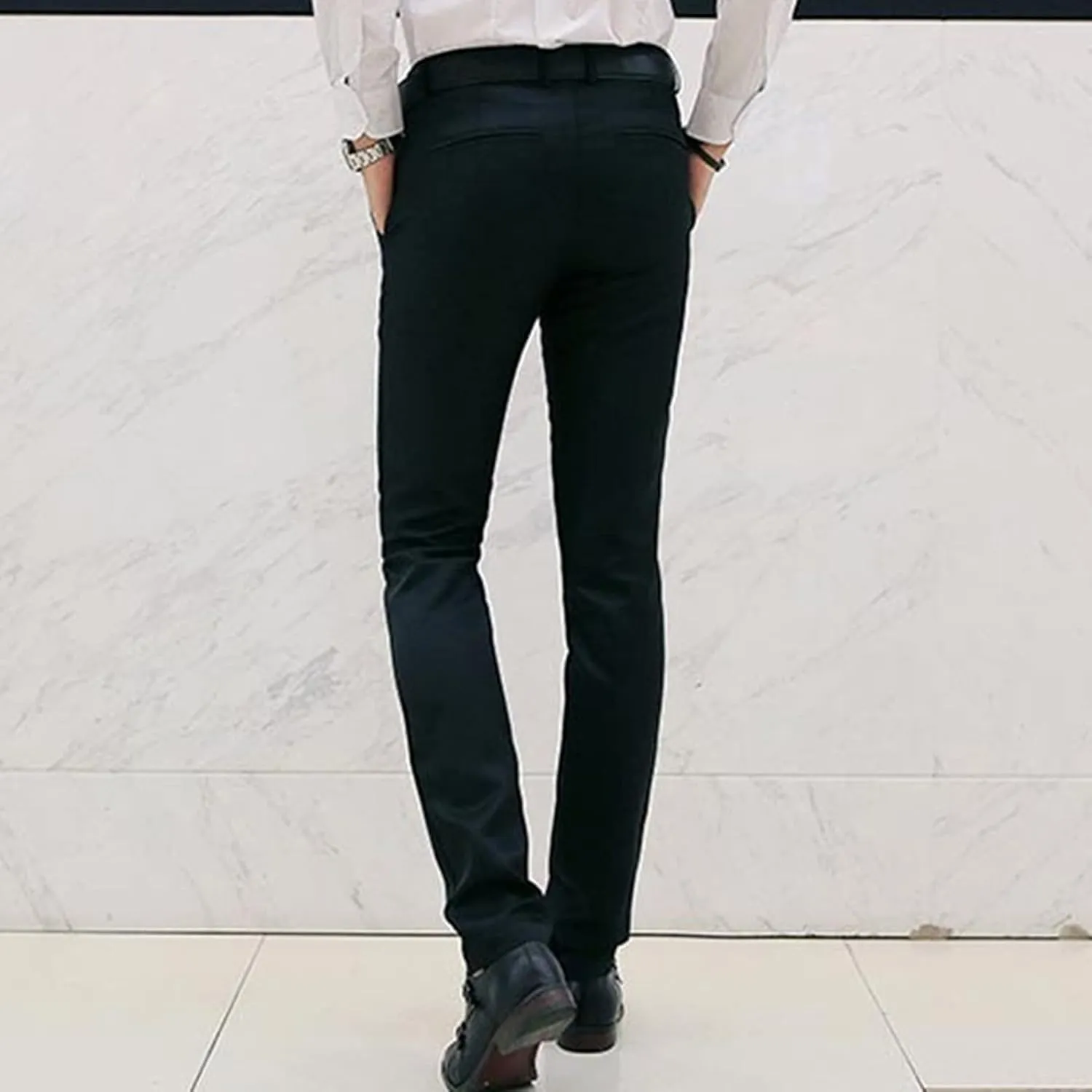 Men Stylish Slim Stretch Dress Pant Solid Skinny Comfort Suit Pant Lightweight Wrinkle Resistant Business Trousers