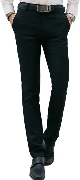 Men Stylish Slim Stretch Dress Pant Solid Skinny Comfort Suit Pant Lightweight Wrinkle Resistant Business Trousers