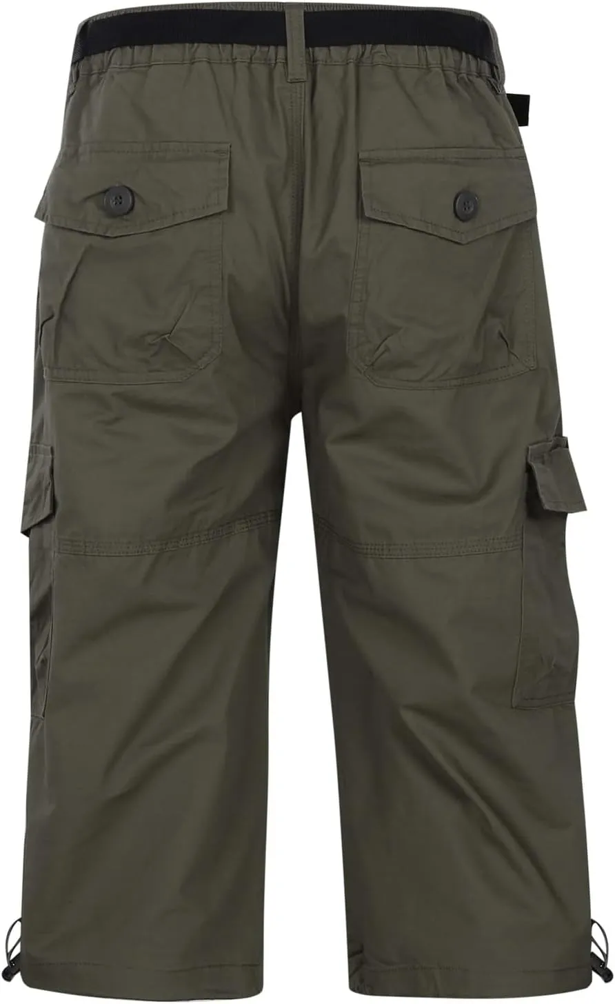 Men's Mid Rise Cotton Capri Hiking Shorts Drawstring Multi Pocket Cargo Shorts 2025 Trendy Elastic Waist Cropped Cargo Pants