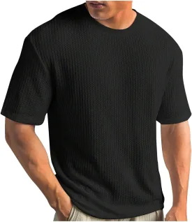Mens Textured T-Shirts Lightweight Casual Knit Short Sleeve Crewneck Tops Summer Loose Fit Waffle Knit Pullover Tees
