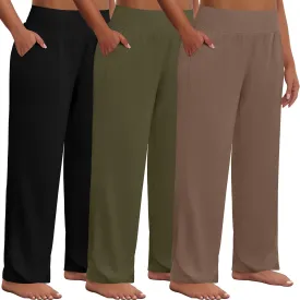Neer 3 Pack Women Plus Size Wide Leg Yoga Pants High Waist Sweatpants Plus Size Palazzo Pants Lounge with Pockets