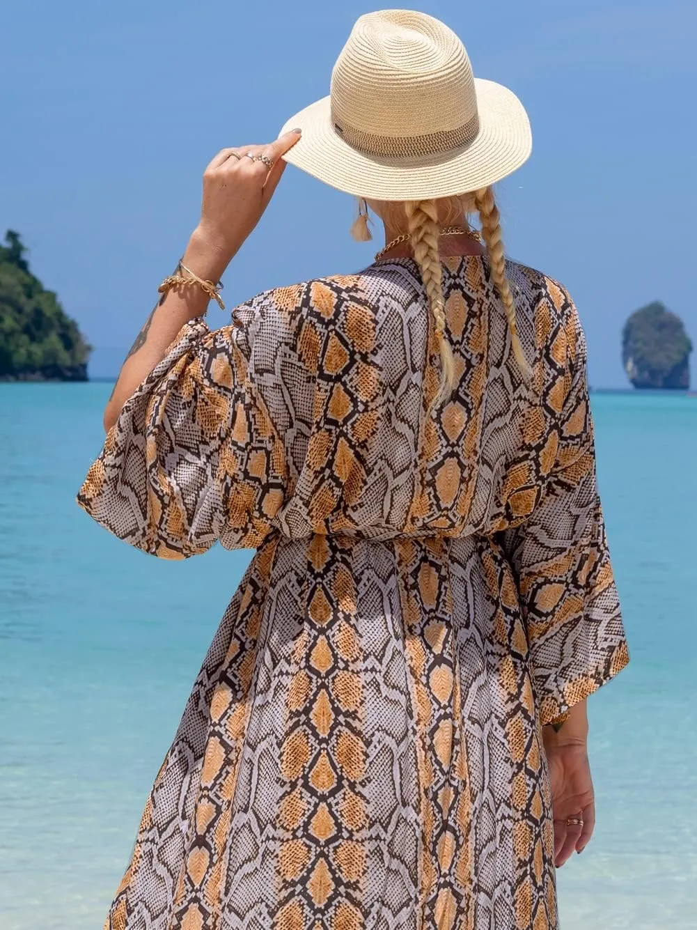 RanRui Womenloose Kimono Duster Beach Blouse Long Beach Kimono Robe Cover ups Kimonos for Women