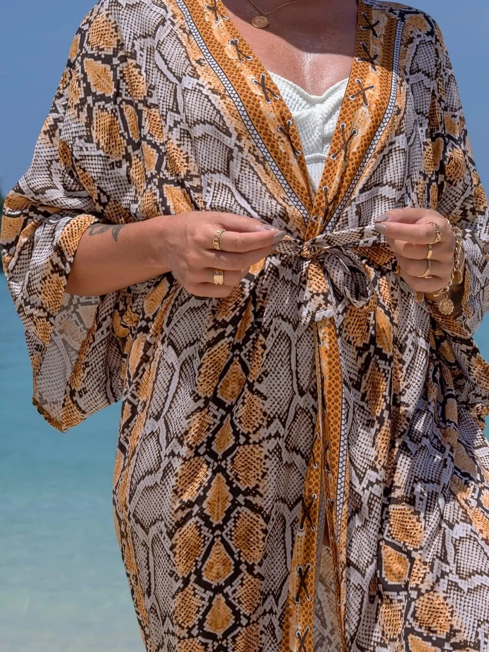 RanRui Womenloose Kimono Duster Beach Blouse Long Beach Kimono Robe Cover ups Kimonos for Women