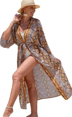 RanRui Womenloose Kimono Duster Beach Blouse Long Beach Kimono Robe Cover ups Kimonos for Women