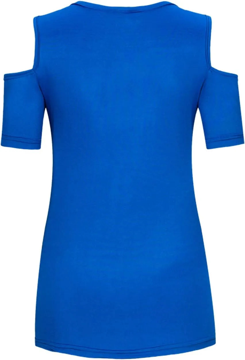 SEMATOMALA Women's Cold Shoulder Sexy Lace Up V Neck Short Sleeve Tee Shirts Tops Clubwear Plus Size