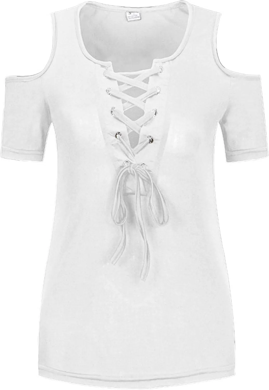 SEMATOMALA Women's Cold Shoulder Sexy Lace Up V Neck Short Sleeve Tee Shirts Tops Clubwear Plus Size