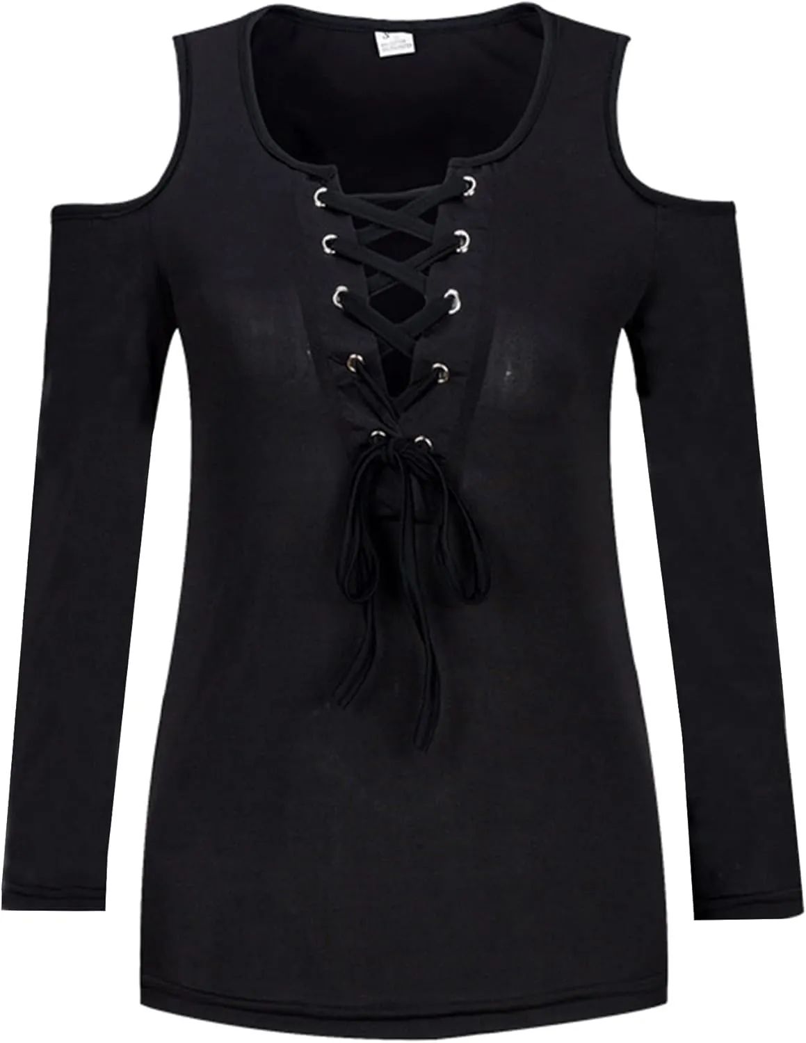 SEMATOMALA Women's Cold Shoulder Sexy Lace Up V Neck Short Sleeve Tee Shirts Tops Clubwear Plus Size