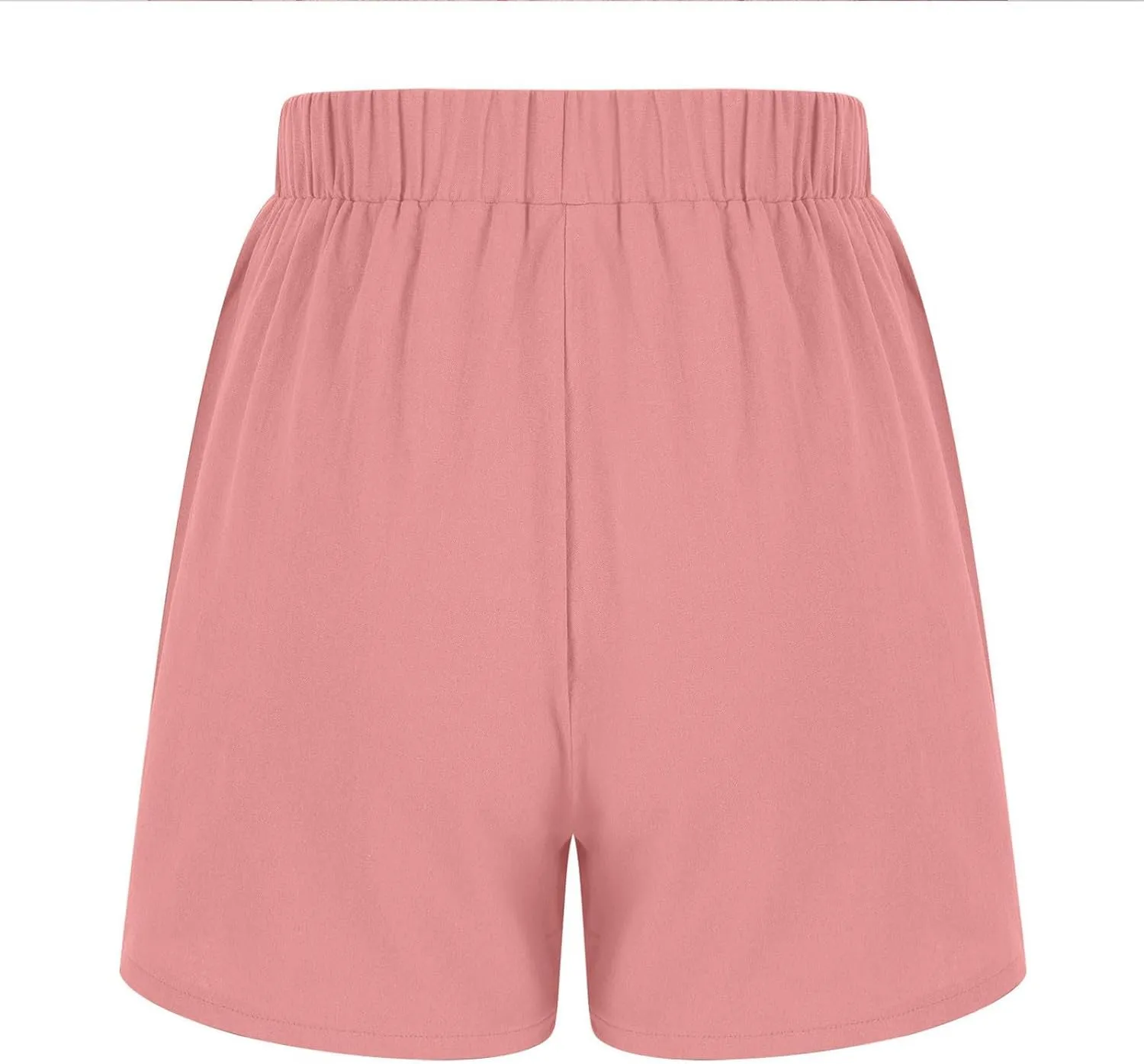 Shorts for Women Long Hawaiian Summer Elastic Flowy Shorts Front Button Cotton Linen Solid High Waisted Pants Vacation