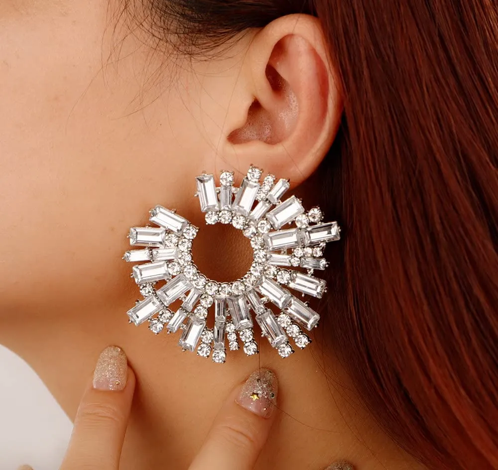 Sither Color Earrings for Women Statement Rhinestone Earrings Color Crystal Earrings Studs Jewelry for Halloween Christmas Gift (silver)