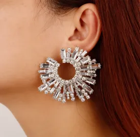 Sither Color Earrings for Women Statement Rhinestone Earrings Color Crystal Earrings Studs Jewelry for Halloween Christmas Gift (silver)
