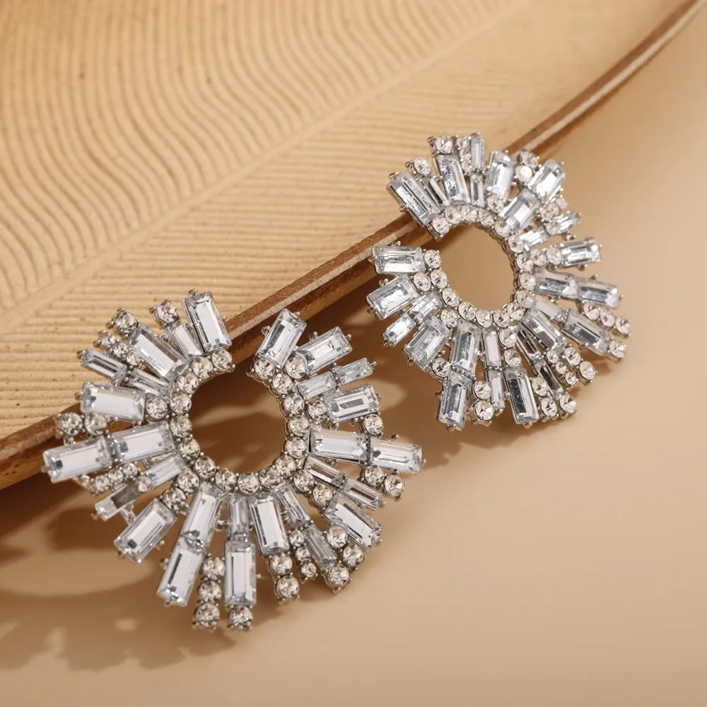 Sither Color Earrings for Women Statement Rhinestone Earrings Color Crystal Earrings Studs Jewelry for Halloween Christmas Gift (silver)