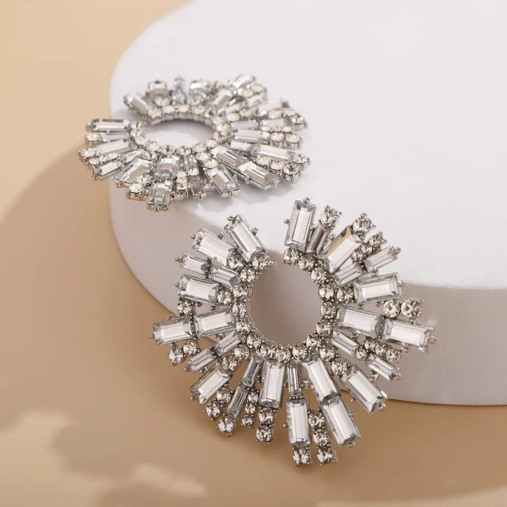 Sither Color Earrings for Women Statement Rhinestone Earrings Color Crystal Earrings Studs Jewelry for Halloween Christmas Gift (silver)