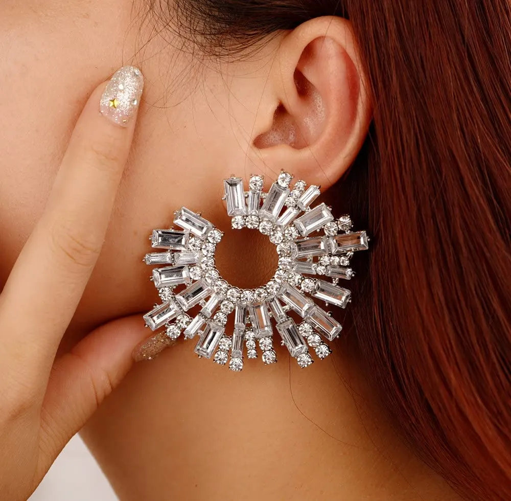 Sither Color Earrings for Women Statement Rhinestone Earrings Color Crystal Earrings Studs Jewelry for Halloween Christmas Gift (silver)
