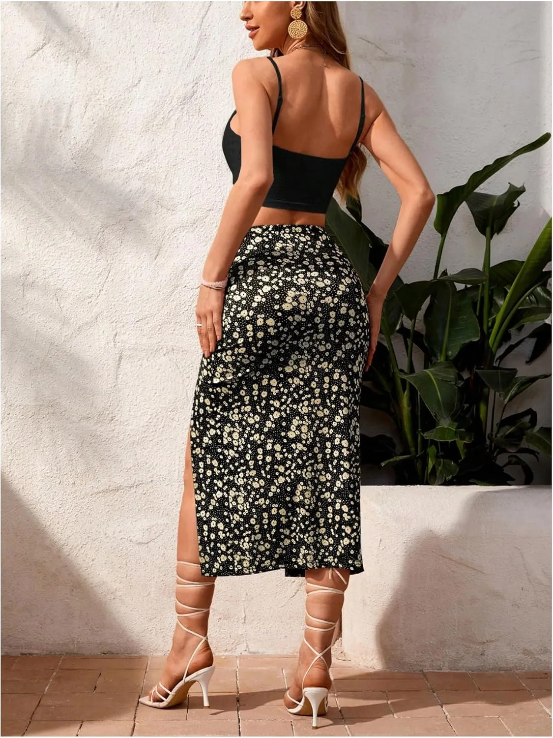 SOLY HUX Women's Summer Two Piece Outfits Cami Tops and Floral Print Drawstring Split Skirt Set