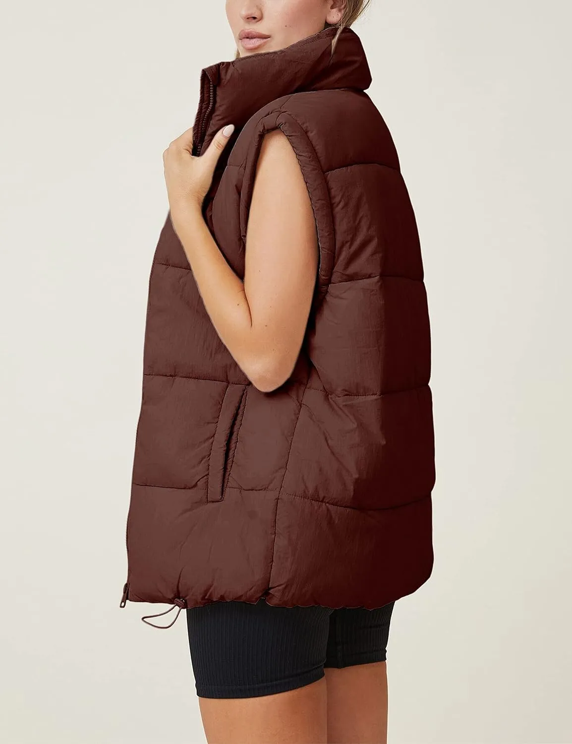 Springrain Womens Oversized Quilted Puffer Vest Padded Warm Winter Jacket with Stand Collar Bubble Puffer Gilet