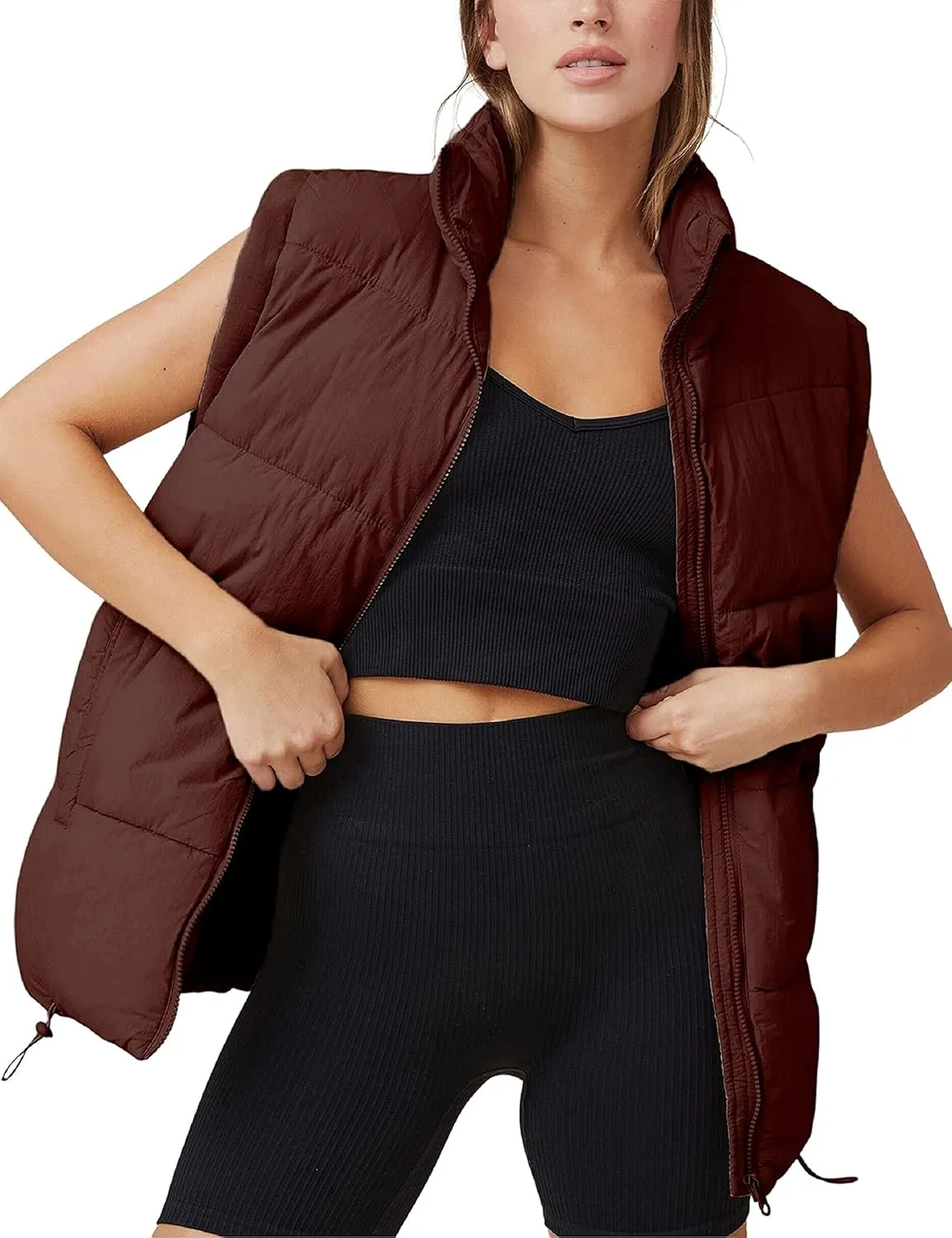 Springrain Womens Oversized Quilted Puffer Vest Padded Warm Winter Jacket with Stand Collar Bubble Puffer Gilet