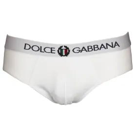 Stretch Cotton Mid-Rise Briefs With Crest, Optical White