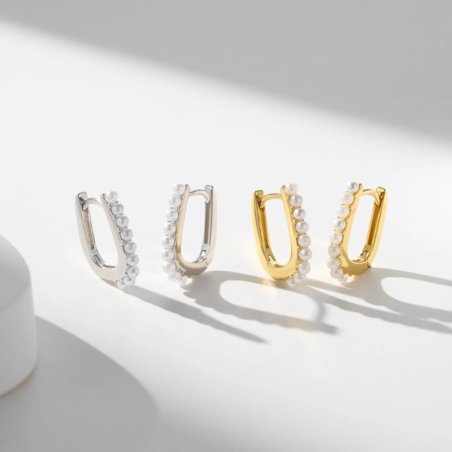 SWEETV 14K Gold Plated 925 Sterling Silver Post U-Shaped Square Hoop Earrings -Rectangle Gold Hoop Earrings for Women Girls Cubic Zirconia