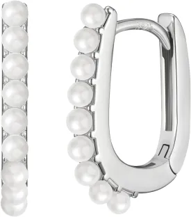 SWEETV 14K Gold Plated 925 Sterling Silver Post U-Shaped Square Hoop Earrings -Rectangle Gold Hoop Earrings for Women Girls Cubic Zirconia