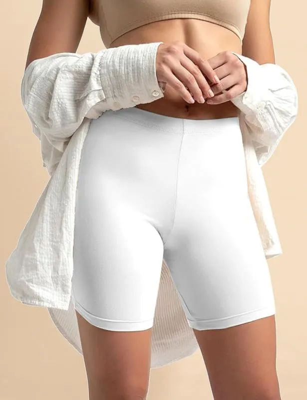 TRENDMALLS Women's High Coverage Super Combed Cotton Elastane Stretch Mid Waist Cycling Shorts