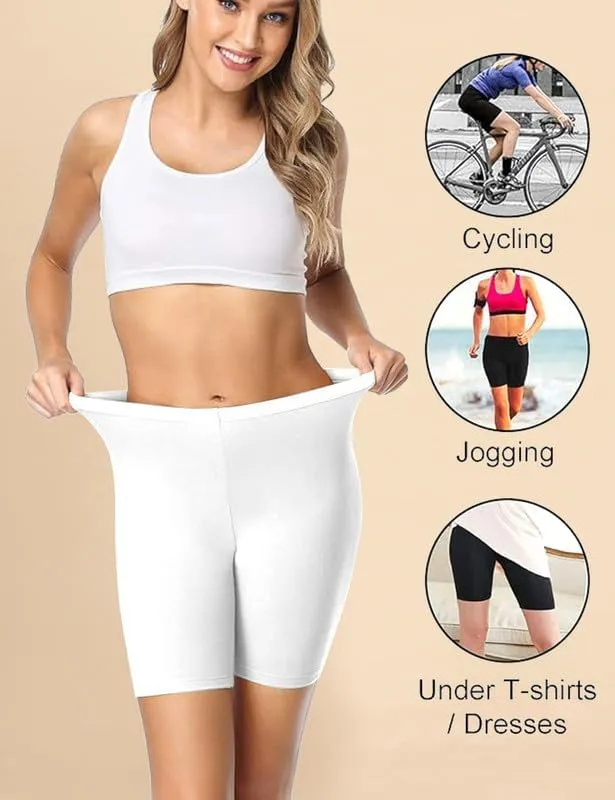 TRENDMALLS Women's High Coverage Super Combed Cotton Elastane Stretch Mid Waist Cycling Shorts