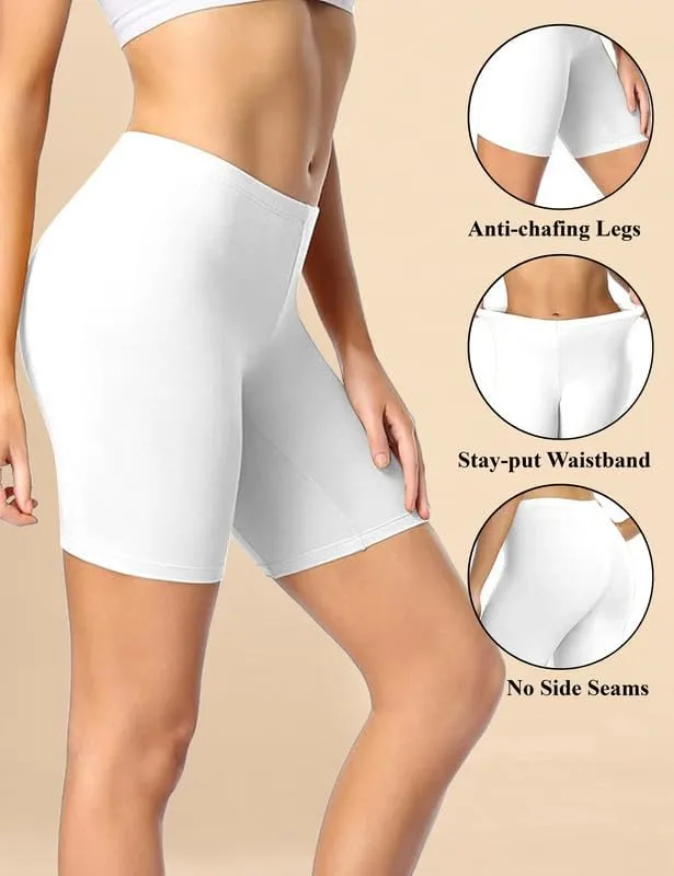 TRENDMALLS Women's High Coverage Super Combed Cotton Elastane Stretch Mid Waist Cycling Shorts