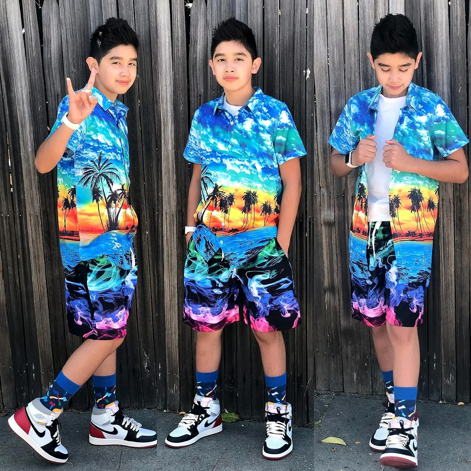 uideazone Boys Hawaiian Shirts Novelty Printed Funky Short Sleeve Button Down Shirt Kids Aloha Luau Shirt 7-14T
