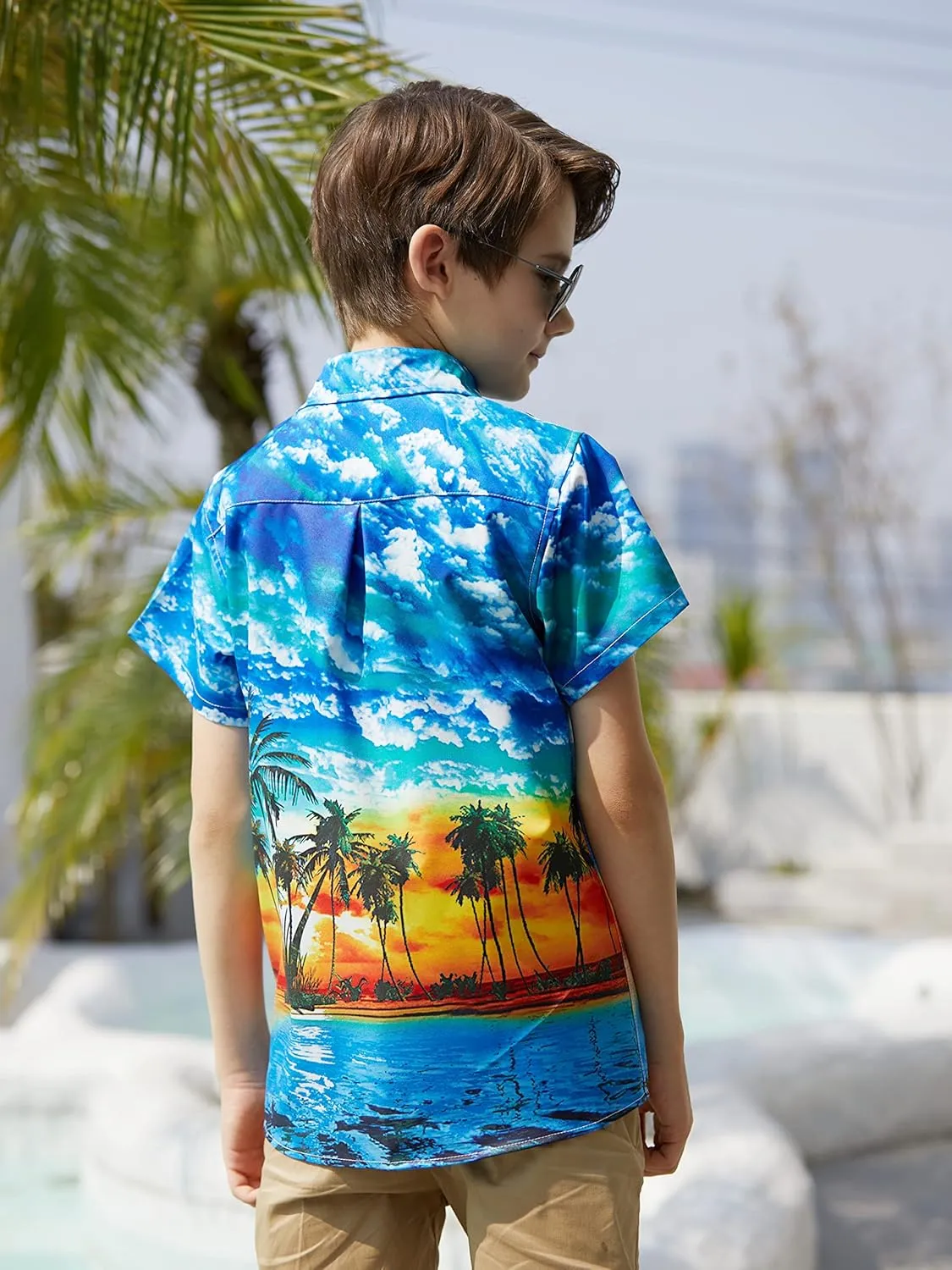 uideazone Boys Hawaiian Shirts Novelty Printed Funky Short Sleeve Button Down Shirt Kids Aloha Luau Shirt 7-14T