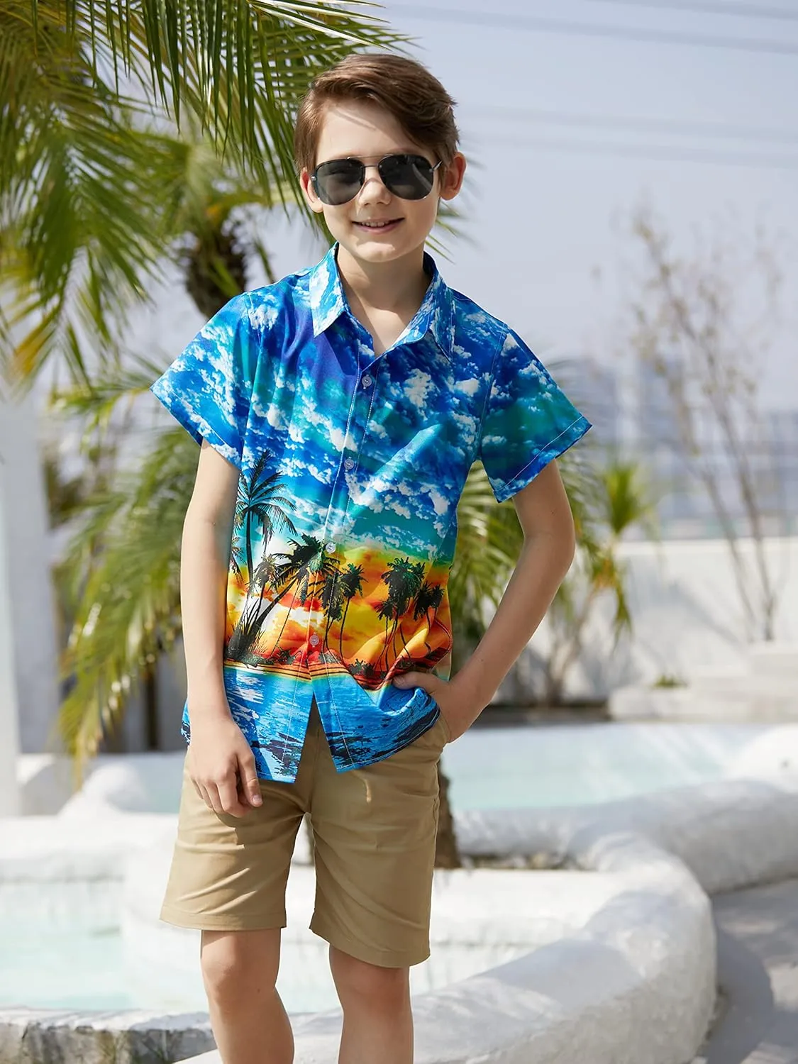 uideazone Boys Hawaiian Shirts Novelty Printed Funky Short Sleeve Button Down Shirt Kids Aloha Luau Shirt 7-14T