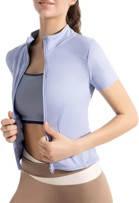 Uillui Athletic Zip Up Jacket Women UPF 50 Cropped Lightweight Workout Jacket Sports Short Sleeve Slim Fit Yoga Running Tops