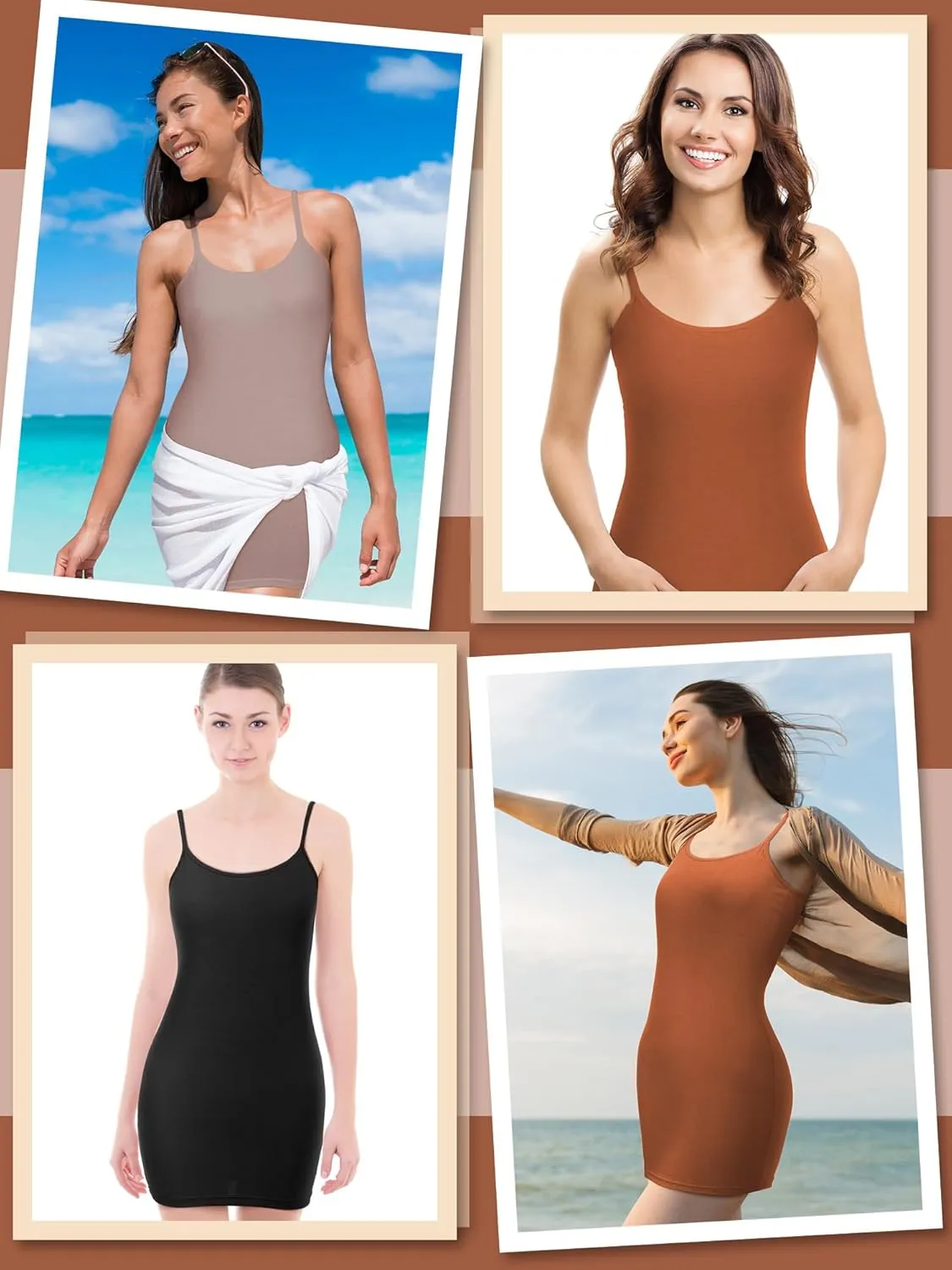 WILLBOND 3 Pieces Women Basic Long Tanks Adjustable Spaghetti Strap Camisole Top
