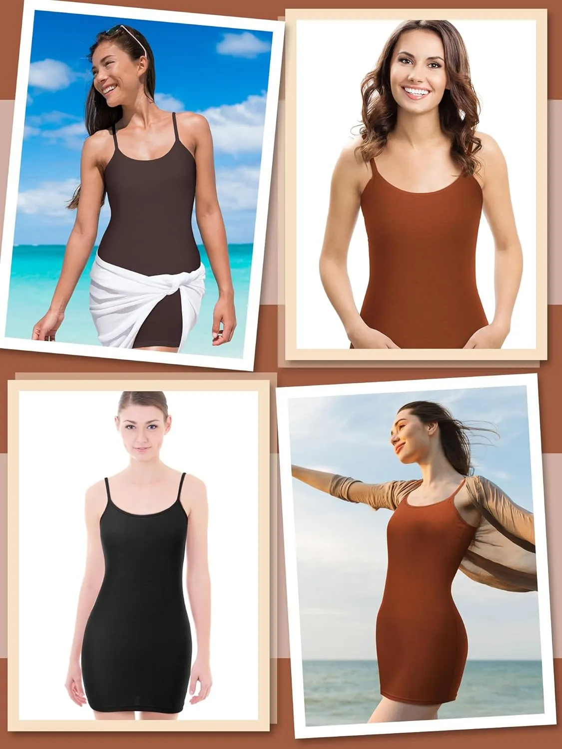 WILLBOND 3 Pieces Women Basic Long Tanks Adjustable Spaghetti Strap Camisole Top
