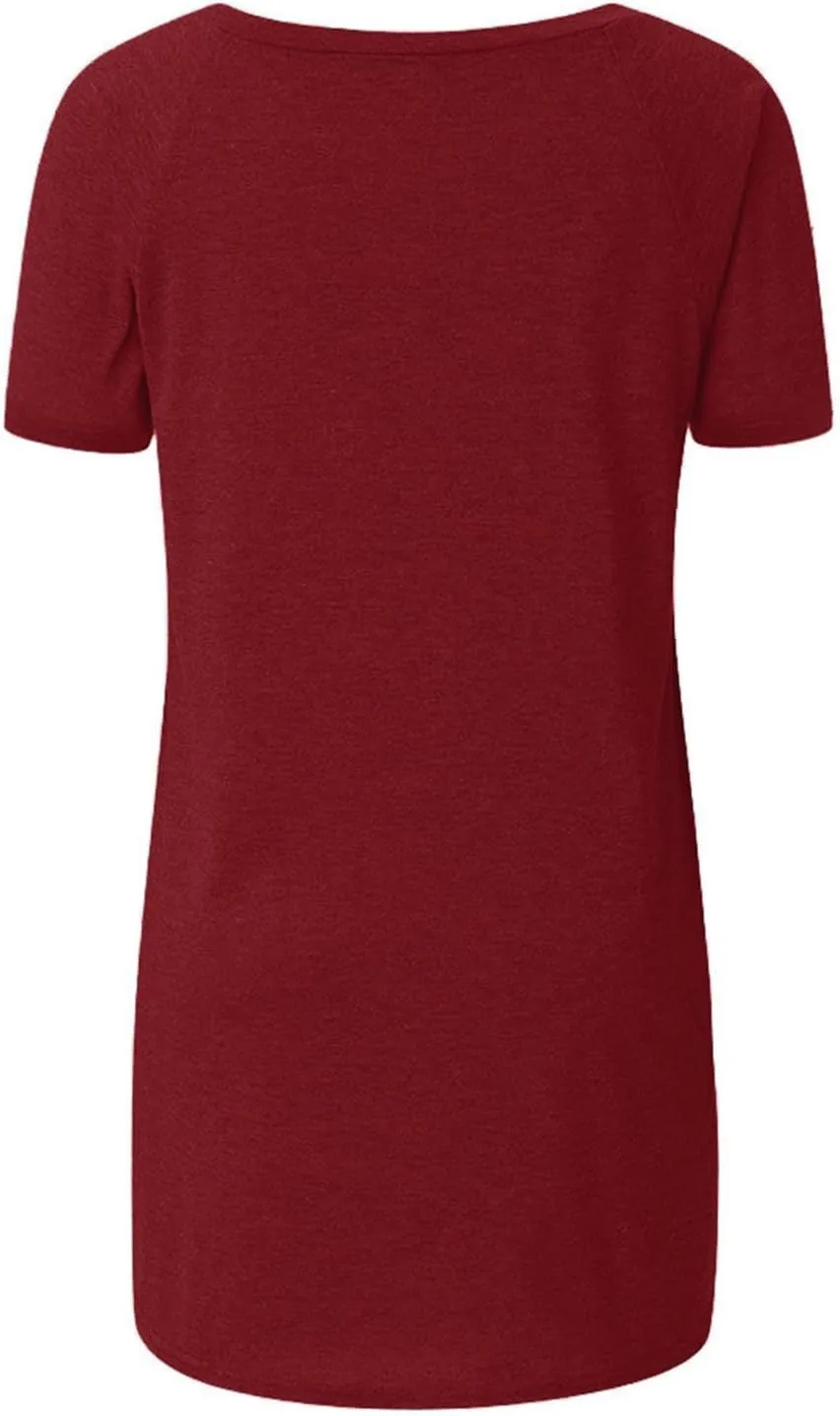 Women Fashion Plus Size Print V Neck Short Sleeved Long T Shirt Blouse Long Sleeve Undershirt for Women