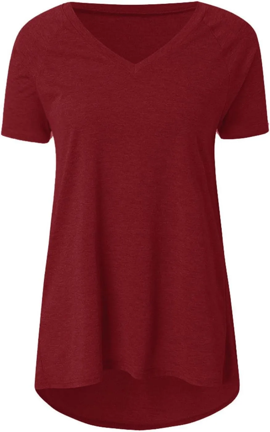 Women Fashion Plus Size Print V Neck Short Sleeved Long T Shirt Blouse Long Sleeve Undershirt for Women