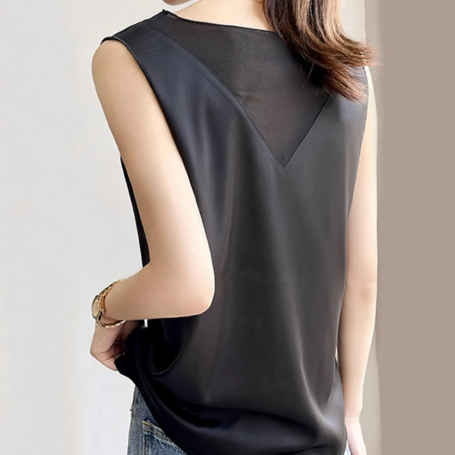 Women Tank Tops Basic Cami Tops Shirt Racerback Blouses Women's Camisole Glossy Satin Sleeveless V Neck Lace Toggle