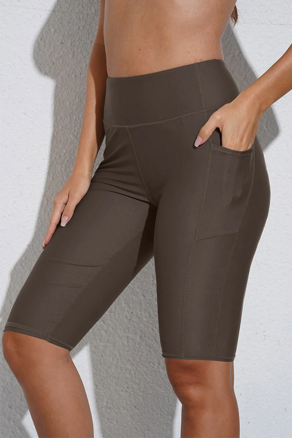 Women's Board Shorts Swim Capris Pants High Waist Swimwear Shorts with Pockets