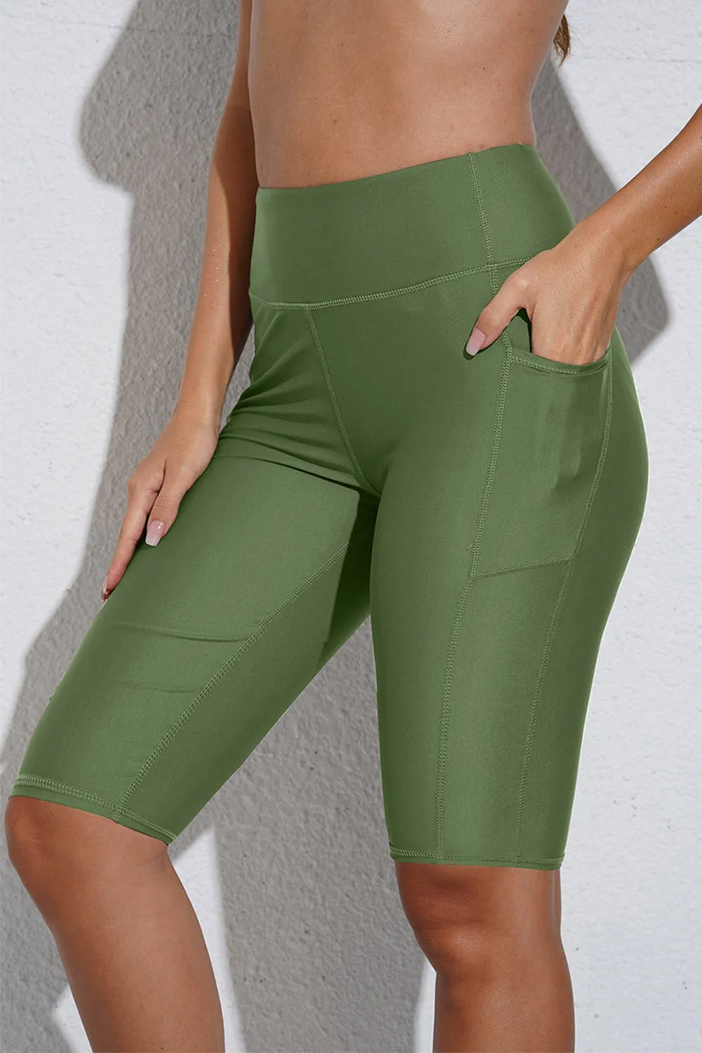 Women's Board Shorts Swim Capris Pants High Waist Swimwear Shorts with Pockets