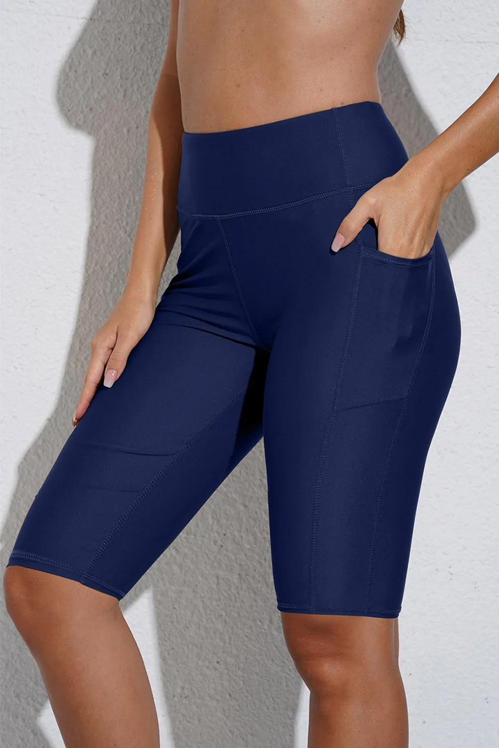 Women's Board Shorts Swim Capris Pants High Waist Swimwear Shorts with Pockets