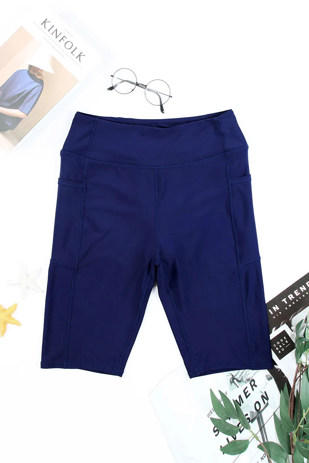 Women's Board Shorts Swim Capris Pants High Waist Swimwear Shorts with Pockets